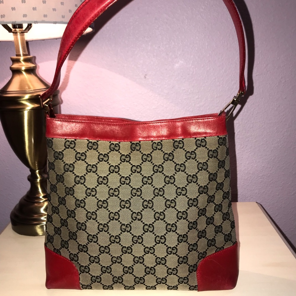 Vintage Red Leather & Canvas Gucci handbag